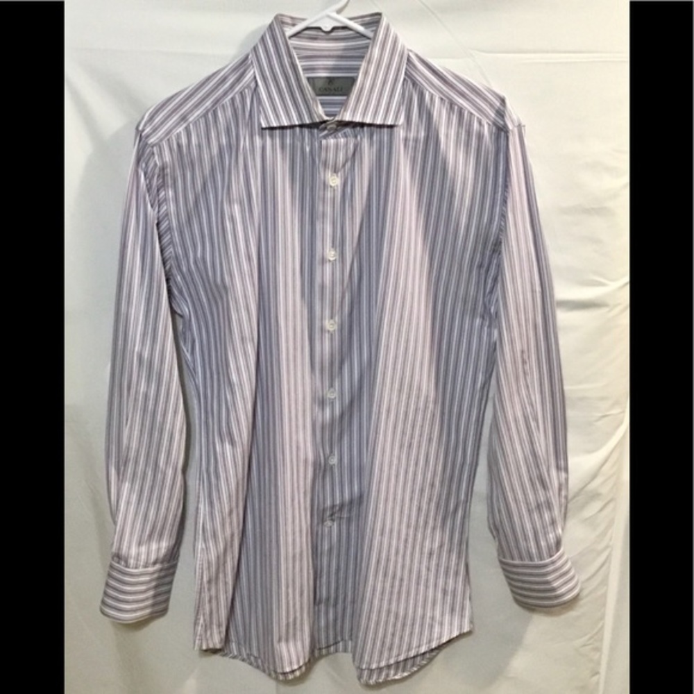 Canali Blue & White Striped Button Down Shirt